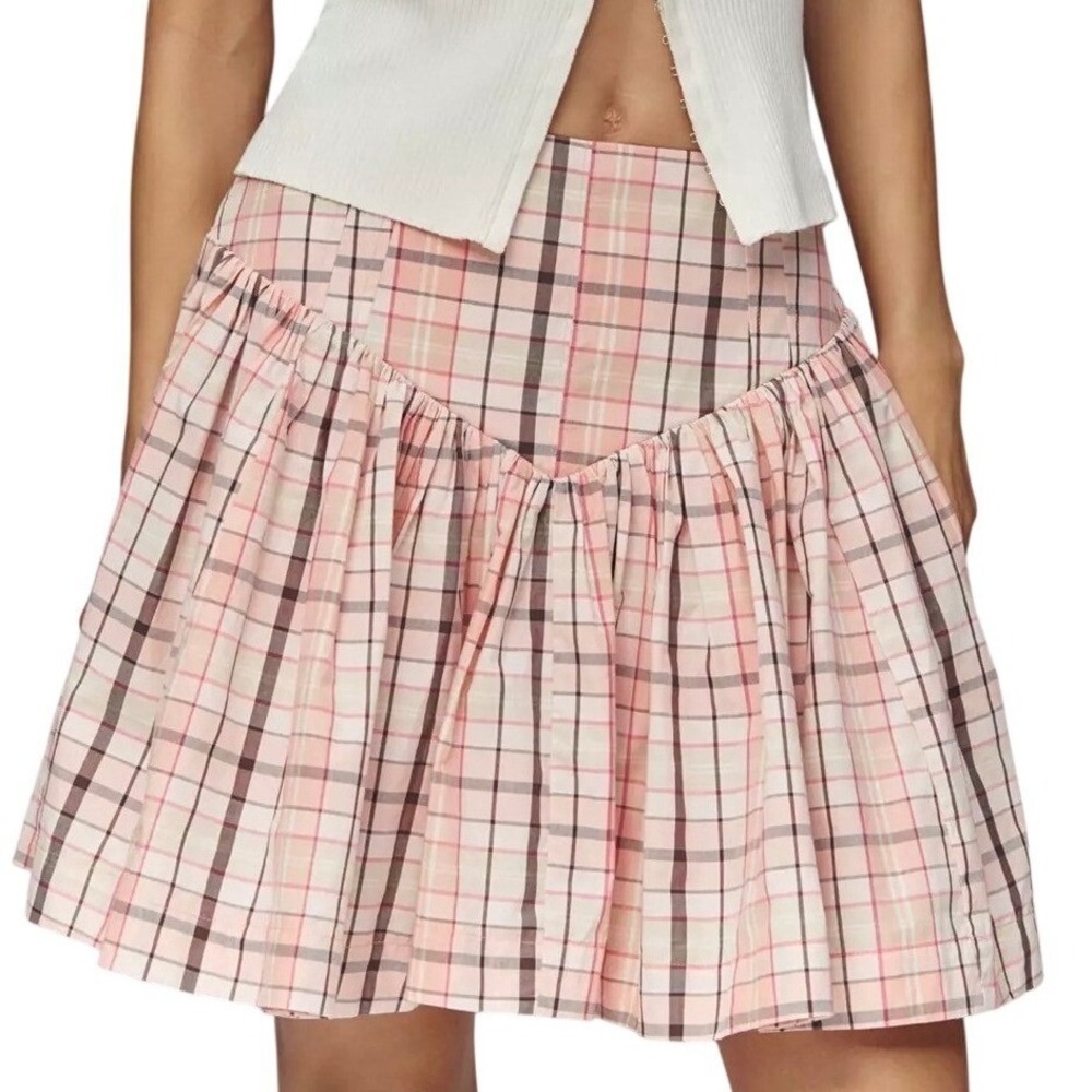 NWT Maeve Basque Waist Skort S Pink Plaid Pleated Skirt Twee Preppy Blokette
